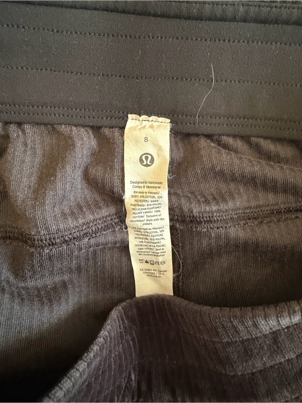 Lululemon Scuba Mid-Rise Wide-Leg Pant Velvet Cord black sz 8 - Picture 6 of 6
